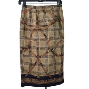 Koret Tan Green Brown Bridle Leather Print Vintage Skirt 6 P